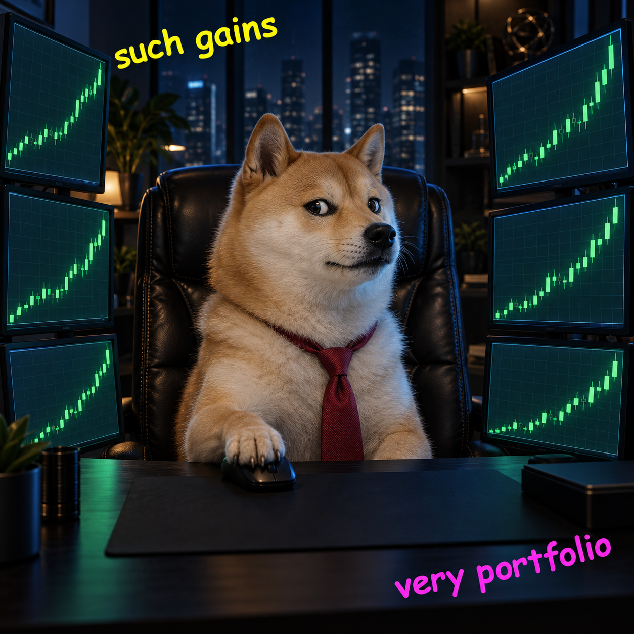 Doge day-trading with green candlestick charts: such gains, very portfolio